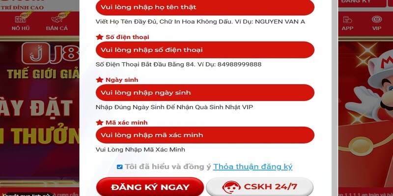 Biểu mẫu đăng ký cá cược tại J88