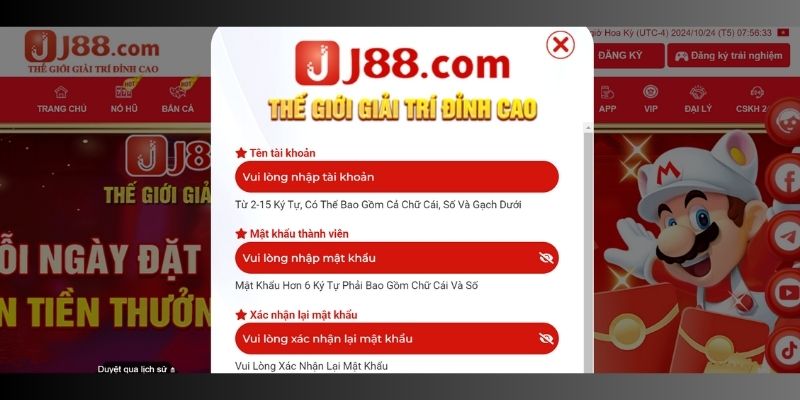 Đăng ký tài khoản tại J88